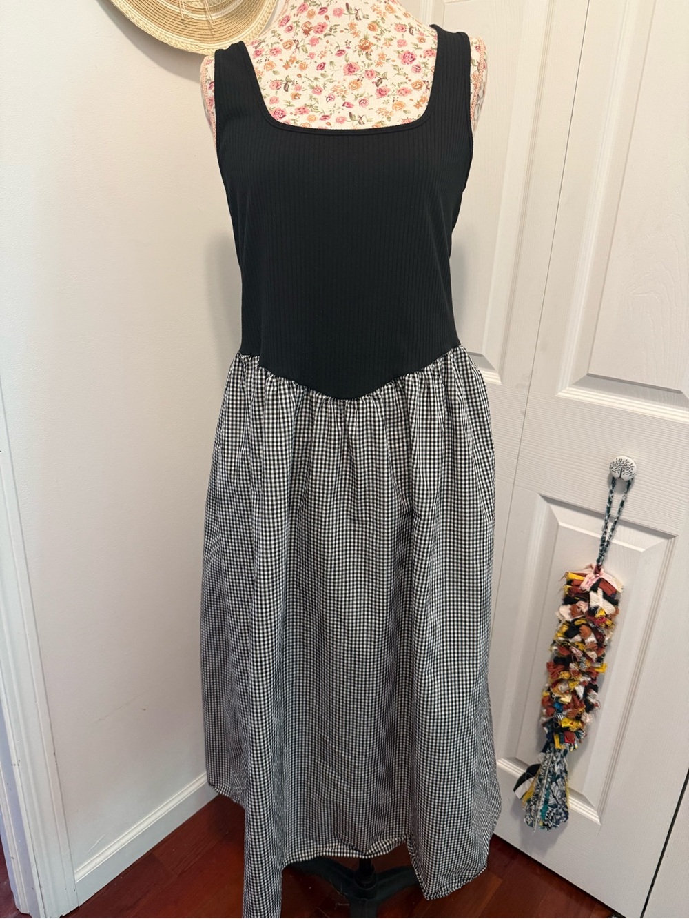a new day Black Tank Bodice with Black-and-White Gingham Midi Skirt